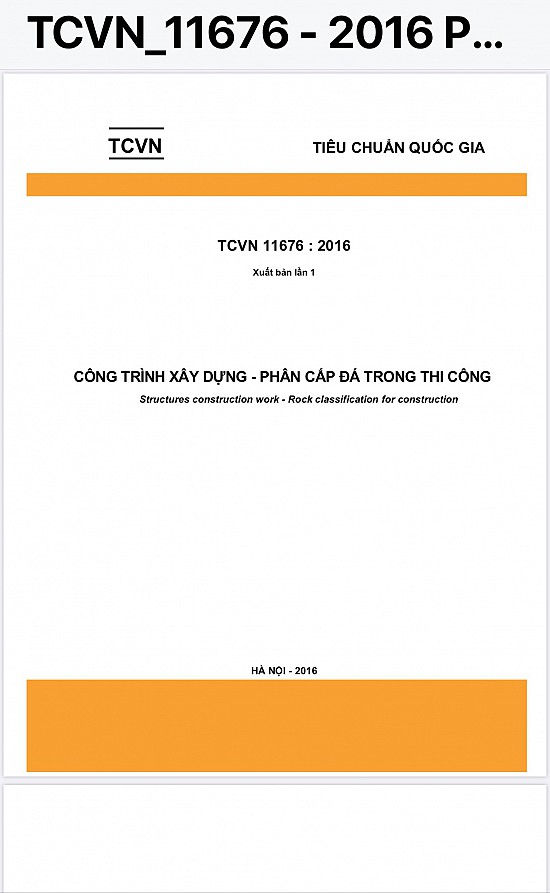 Tiêu chuẩn quốc gia TCVN 11676:2016 về Công trình xây dựng - Phân cấp đá trong thi công