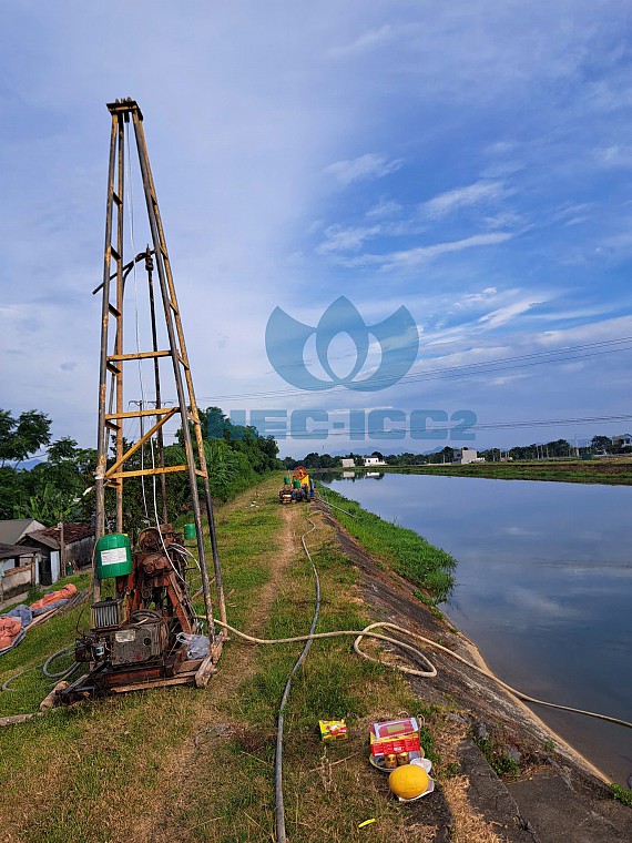 Hình ảnh ICC2 khởi công khoan phụt chống thấm công trình Kênh Nhà Lê, tỉnh Thanh Hóa